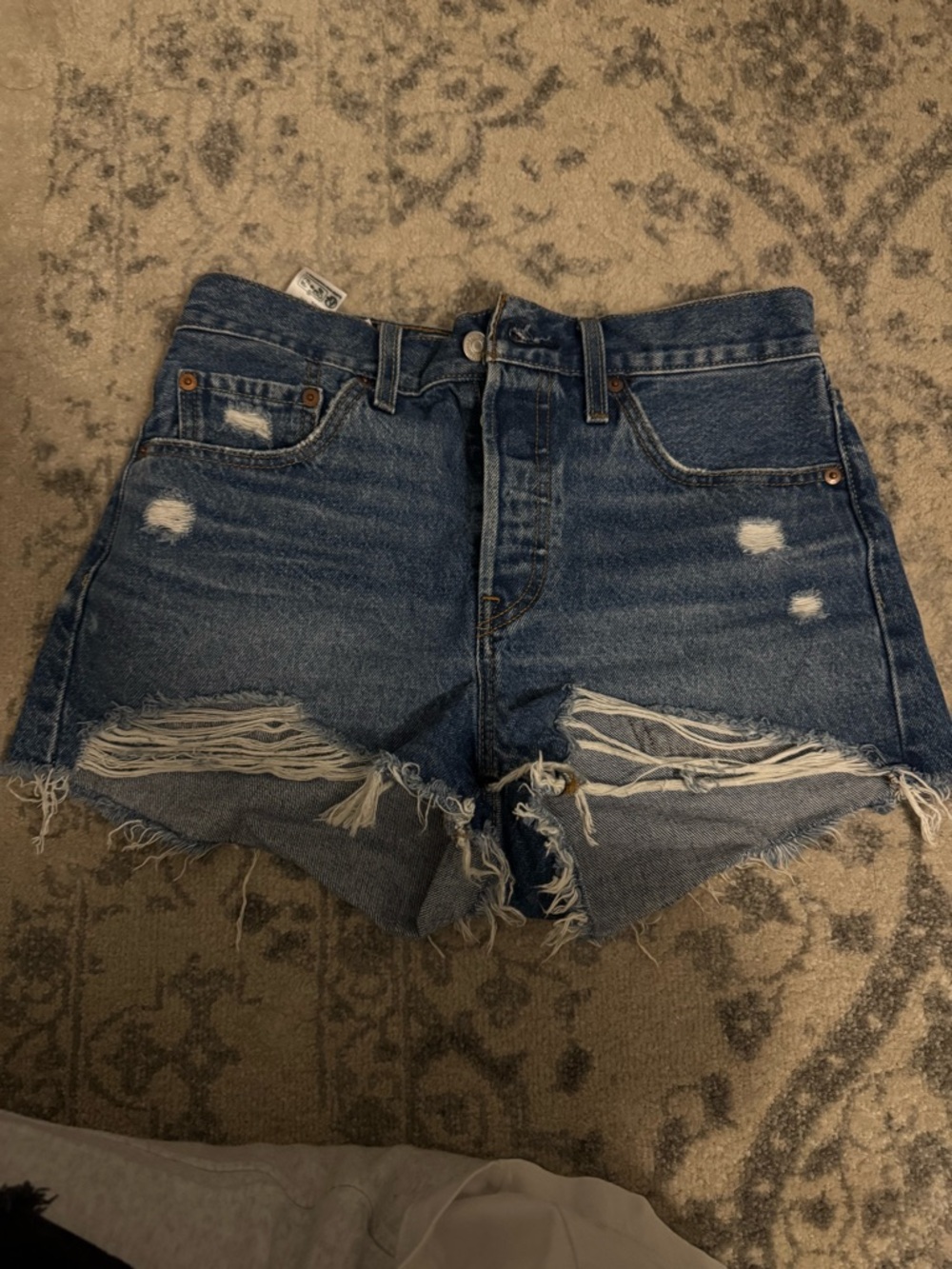 Levi's Light Blue Distressed Denim Cutoff Shorts - Picture 2 of 6